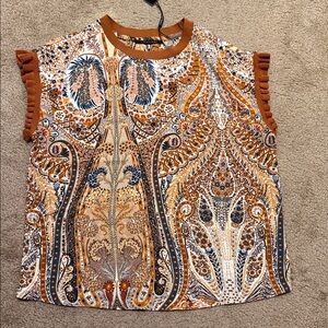 T Tahari Ornate Paisley Blouse - Orange and Brown